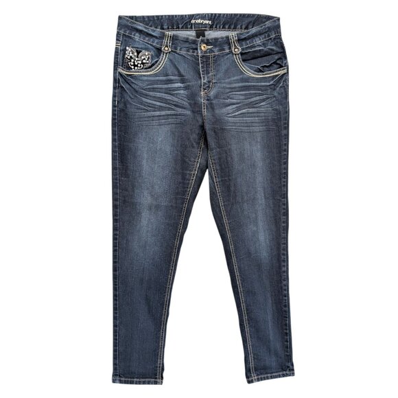 Lane Bryant Jewel Pocket Jeans Womens Blue Distressed Embellished Denim Size 16 - Picture 1 of 12